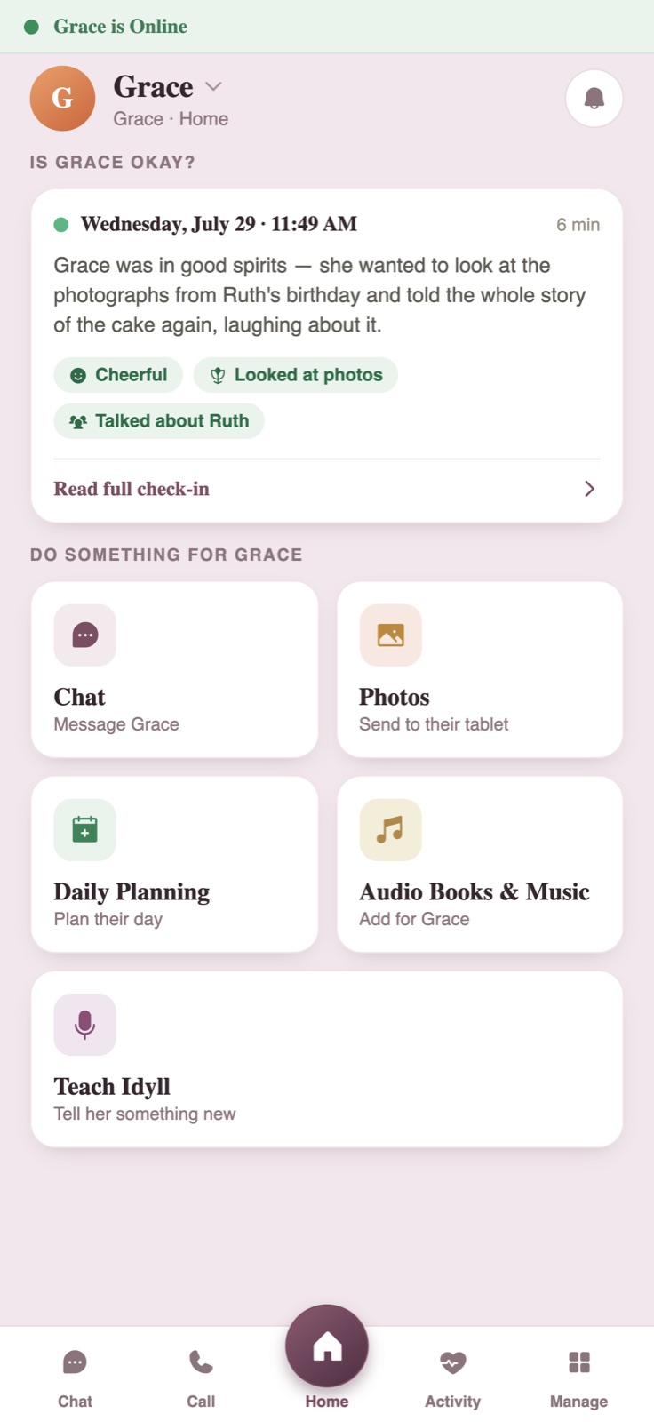 Idyll — the family check-in app on a phone