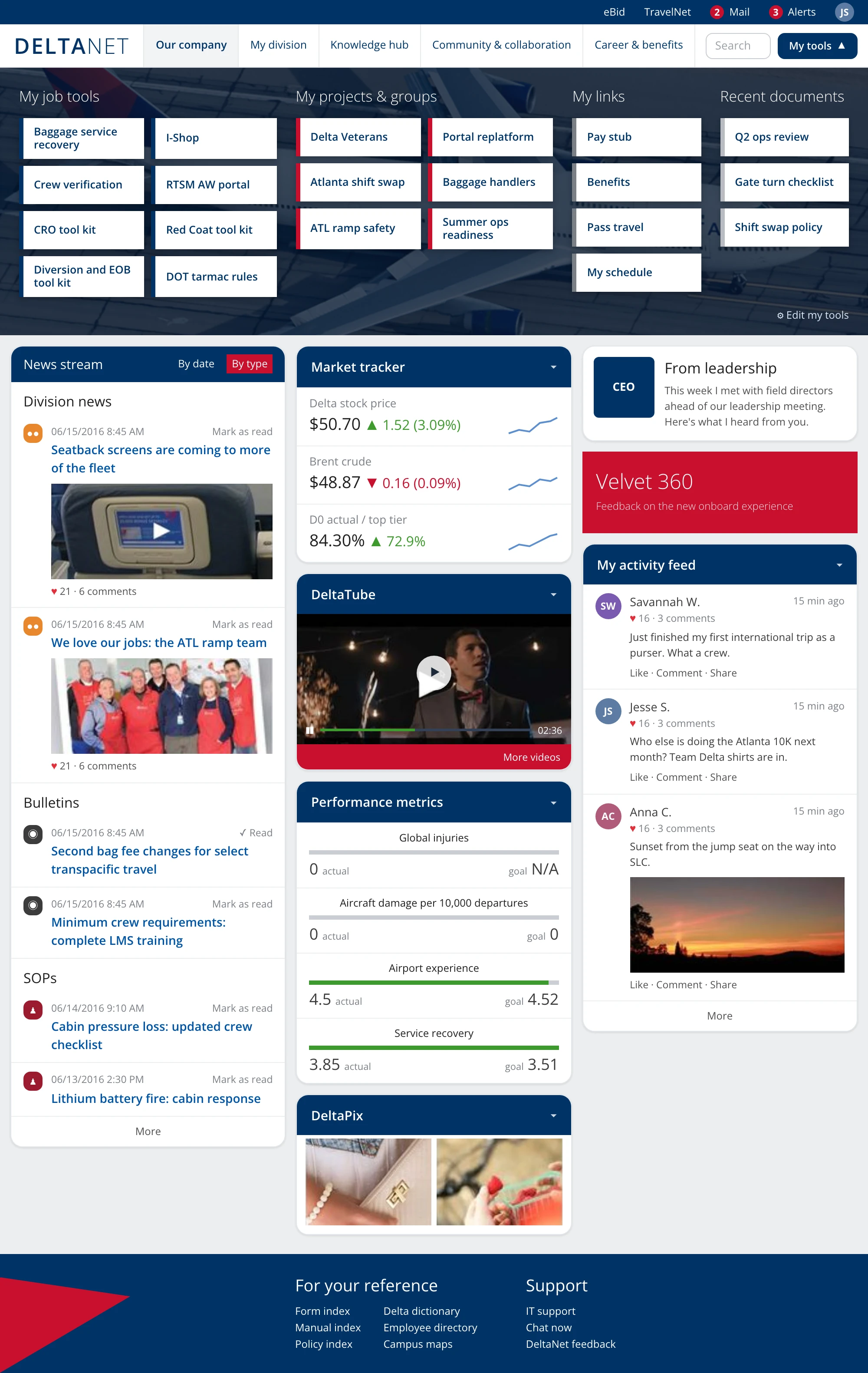 My tools open: job tools, projects and groups, links, and recent documents.