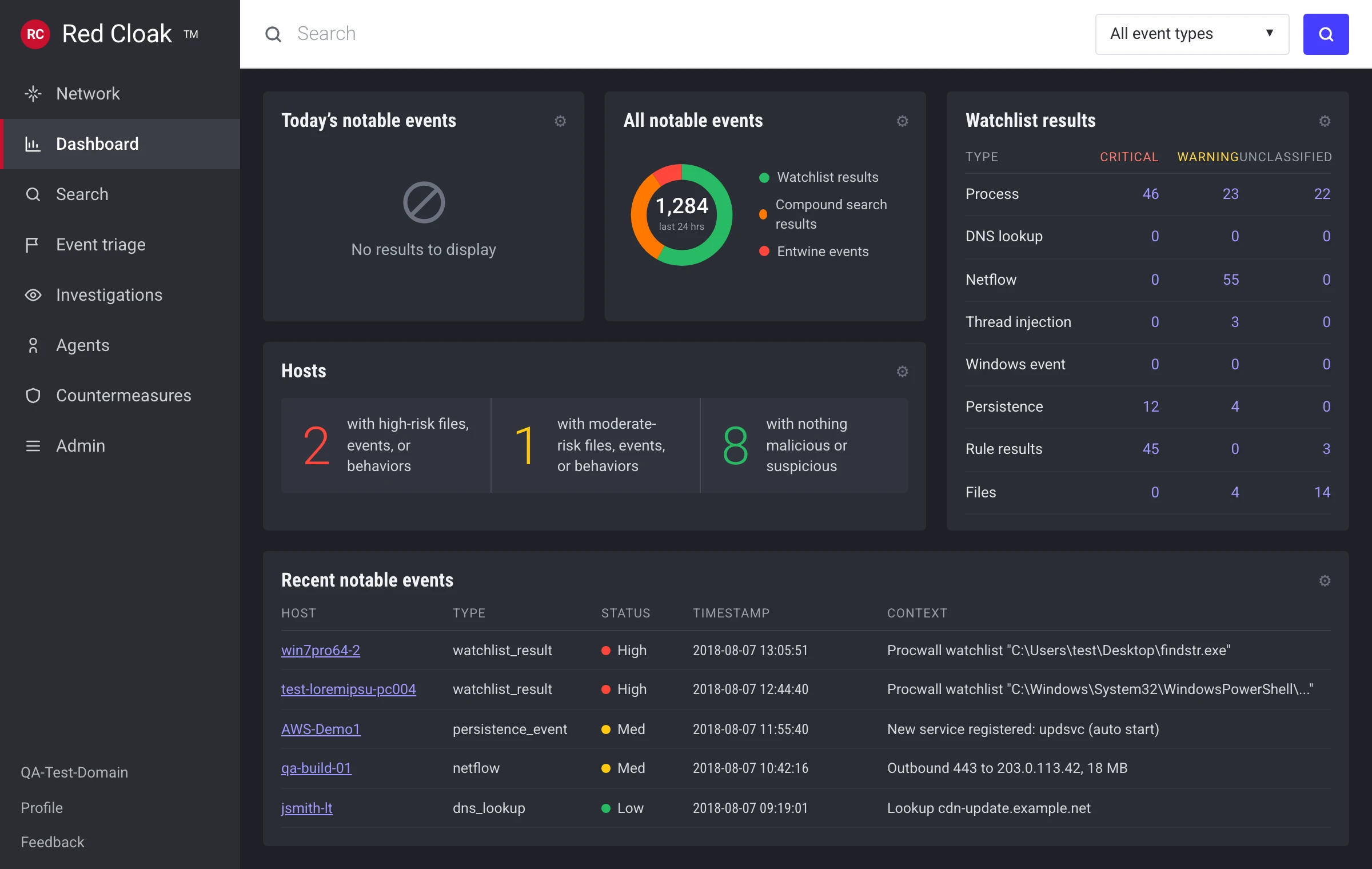 The shipped build, in the dark theme. Zero results get their own empty state.