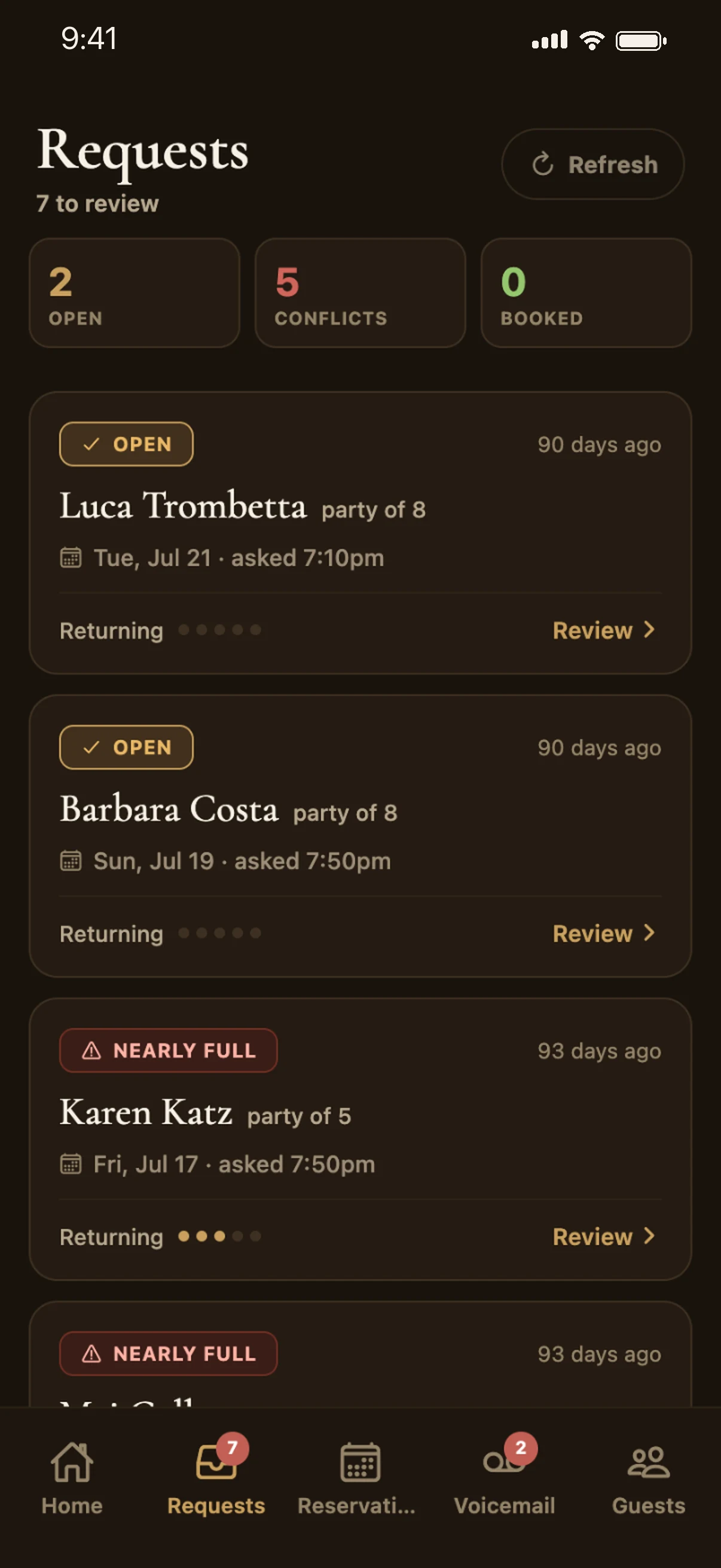 Requests, sorted for review